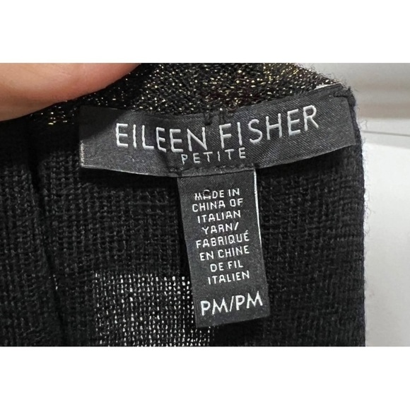 Eileen Fisher Womens Sz PM P M Black Gold ITALIAN Wool Cardigan Tassel Scarf Set - Picture 15 of 16